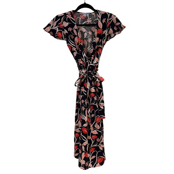 Draper James Dresses & Skirts - Draper James Black Floral 100% Linen Wrap Midi Dress Size 0